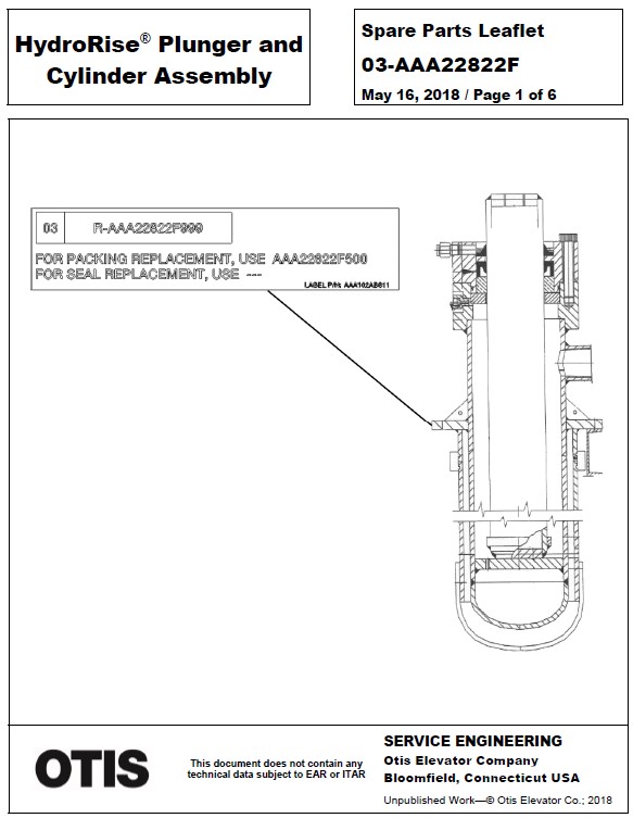 SPL 03-AAA22822F HydroRise Plunger and Cylinder Assembly