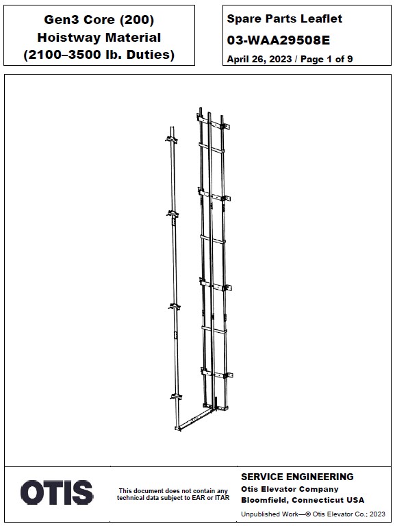 SPL 03-WAA29508E Gen3 Core (200) Hoistway Material (2100-3500 lb. Duties)