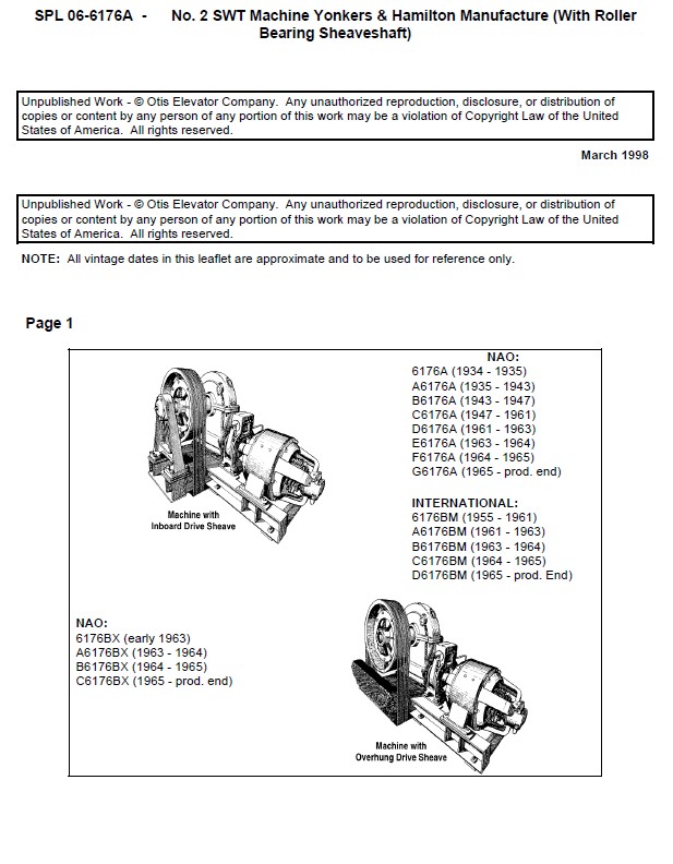 SPL 06-6176A No. 2SWT Machine Yonkers & Hamilton Manufacture (With Roller Bearing Sheaveshaft)