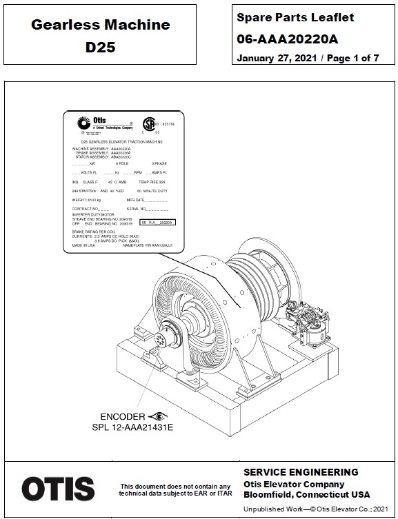 SPL 06-AAA20220A Gearless Machine D25