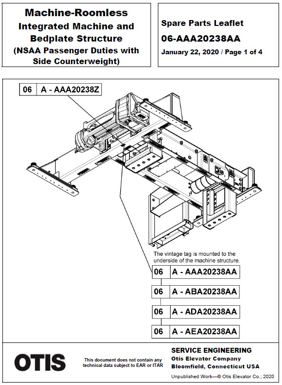 SPL 06-AAA20238AA Machine Roomless Integrated Machine and Bedplate Structure (NSAA Passenger Duties with Side Counterweight)