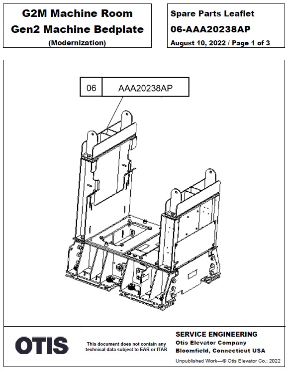 SPL 06-AAA20238AP G2M Machine Room Gen2 Machine Bedplate (Modernization)