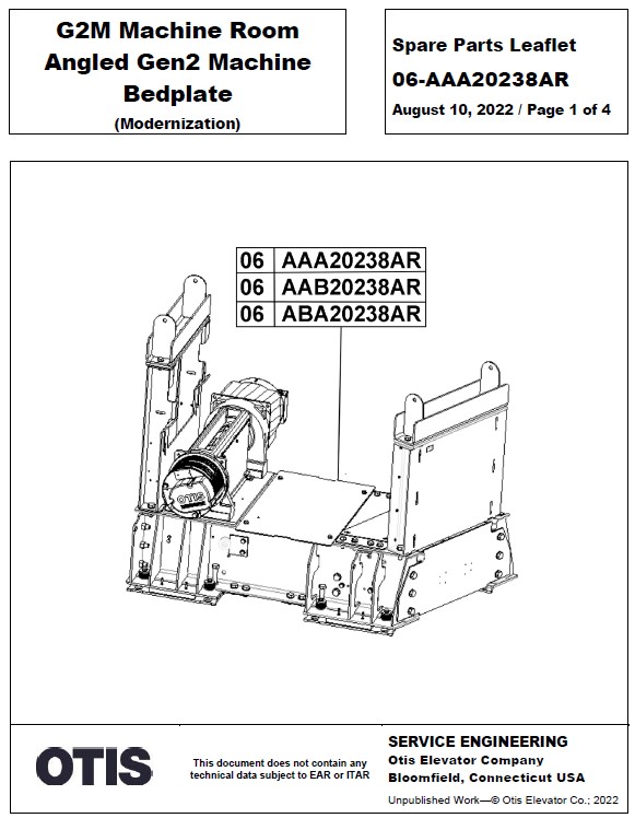 SPL 06-AAA20238AR G2M Machine Room Angled Gen2 Machine Bedplate (Modernization)