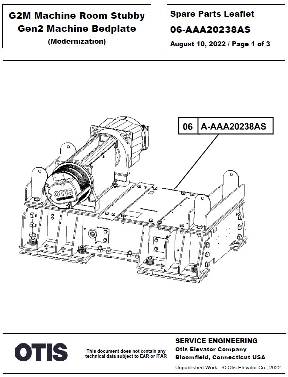 SPL 06-AAA20238AS G2M Machine Room Stubby Gen2 Machine Bedplate (Modernization)