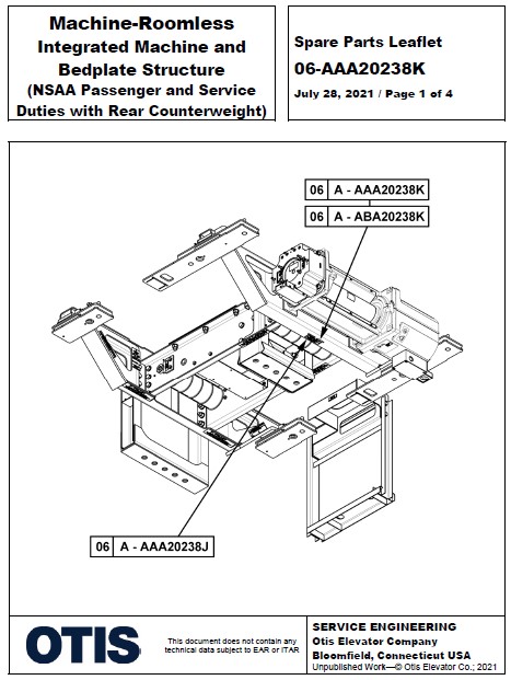 SPL 06-AAA20238K Machine-Roomless Integrated Machine and Bedplate Structure (NSAA Passenger and Service Duties with Rear Counterweight)