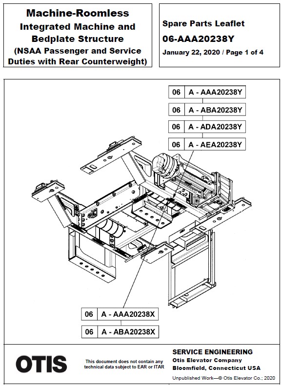 SPL 06-AAA20238Y Machine-Roomless Integrated Machine and Bedplate Structure (NSAA Passenger and Service Duties with Rear Counterweight)