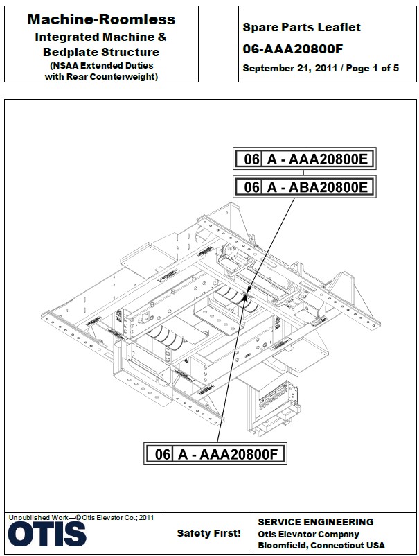 SPL 06-AAA20800F Machine Roomless Integrated Machine and Bedplate Structure (NSAA Extended Duties with Rear Counterweight)