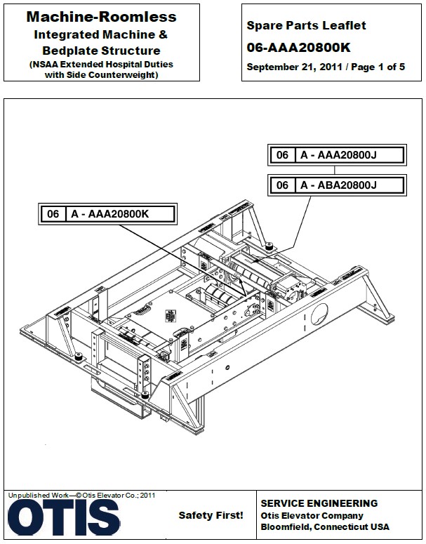 SPL 06-AAA20800K Machine Roomless Integrated Machine and Bedplate Structure (NSAA Extended Hospital Duties with Side Counterweight)