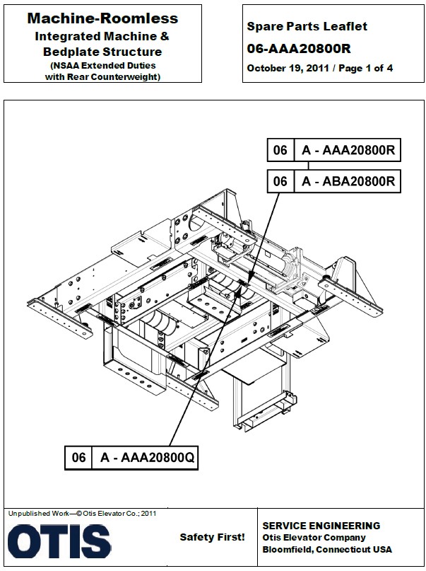 SPL 06-AAA20800R Machine-Roomless Integrated Machine & Bedplate Structure (NSAA Extended Duties with Rear Counterweight)