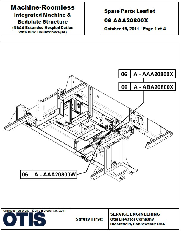 SPL 06-AAA20800X Machine-Roomless Integrated Machine & Bedplate Structure (NSAA Extended Hospital Duties with Side Counterweight)