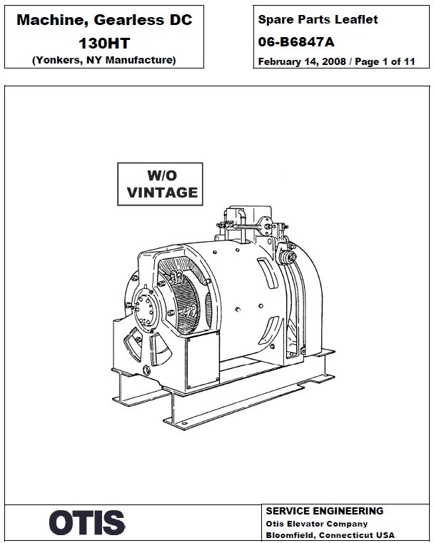 SPL 06-B6847A 130HT Machine Gearless DC (Yonkers, NY Manufacture)