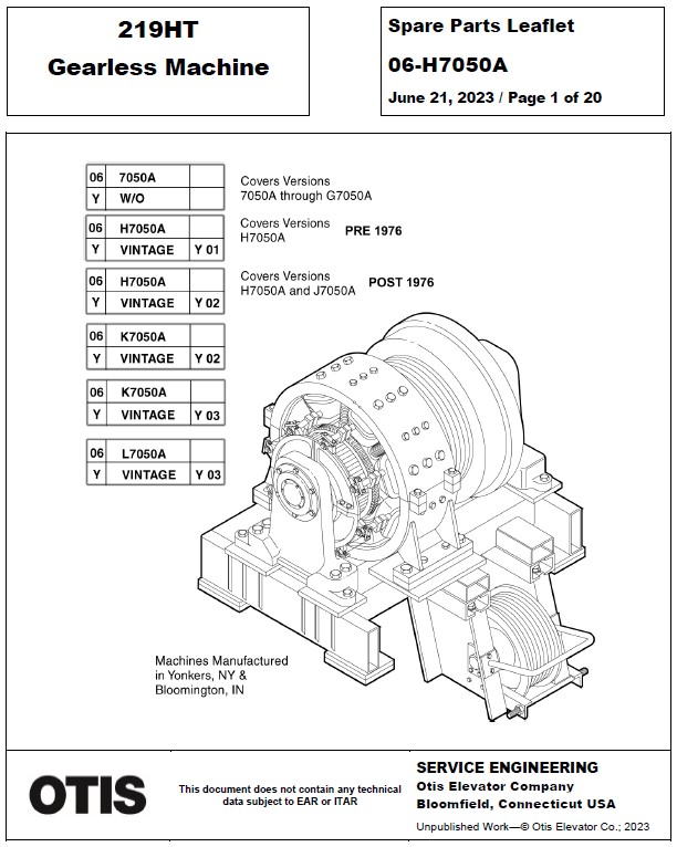 SPL 06-H7050A 219HT Machine Gearless