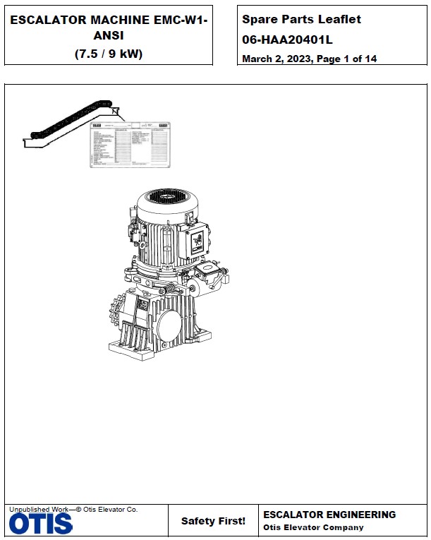 SPL 06-HAA20401L ESCALATOR MACHINE EMC-W1-ANSI (7.5 / 9 kW)