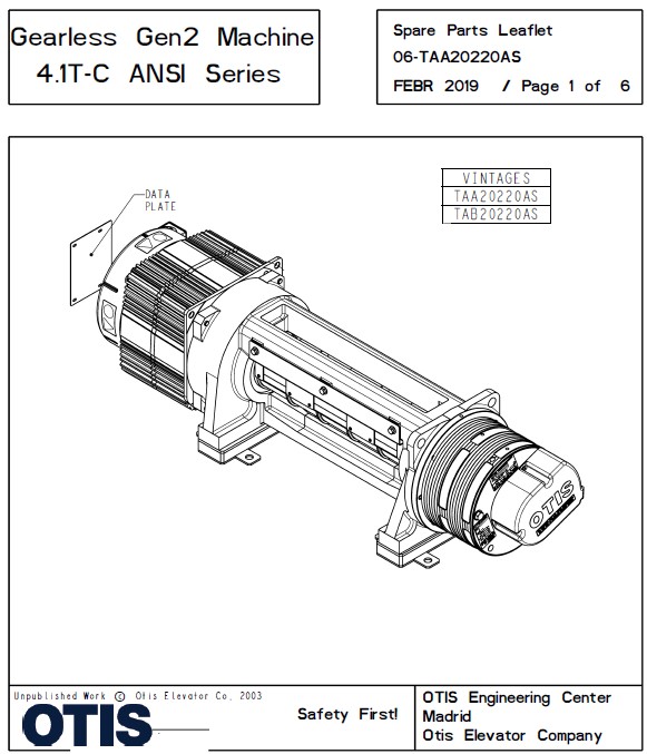 SPL 06-TAA20220AS Gearless Gen2 Machine 4.1T-C ANSI Series