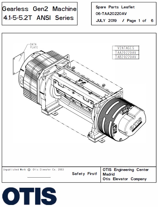 SPL 06-TAA20220AV Gearless Gen2 Machine 4.1 - 5 - 5.2T ANSI Series