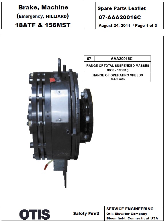 SPL 07-AAA20016C Brake Emergency Hilliard 18ATF Machine 156MST Machine 