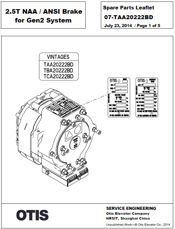 SPL 07-TAA20222BD 2.5T NAA / ANSI Brake for Gen2 System