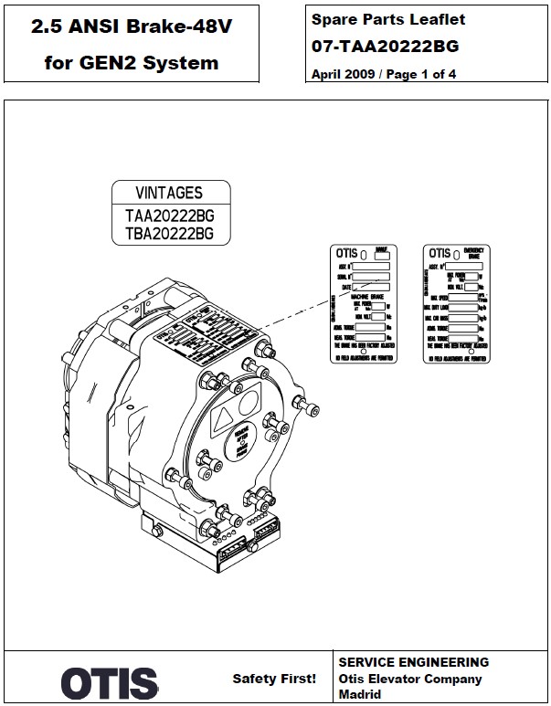 SPL 07-TAA20222BG 2.5T ANSI Brake 48v for Gen2 System