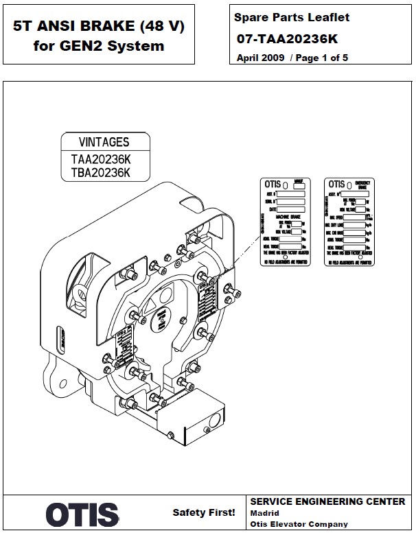 SPL 07-TAA20236K 5T ANSI BRAKE 48v for GEN2 System