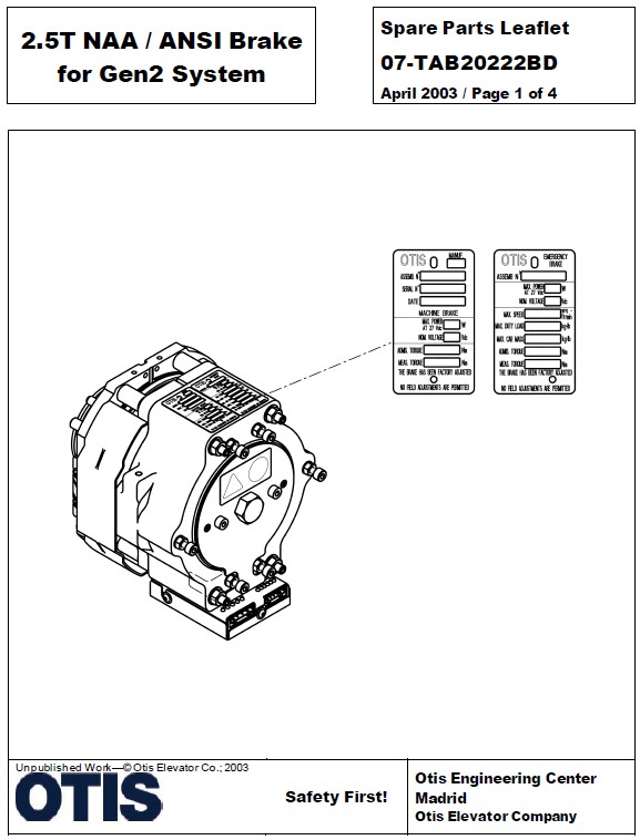 SPL 07-TAB20222BD 2.5T NAA/ANSI Brake for Gen2 System