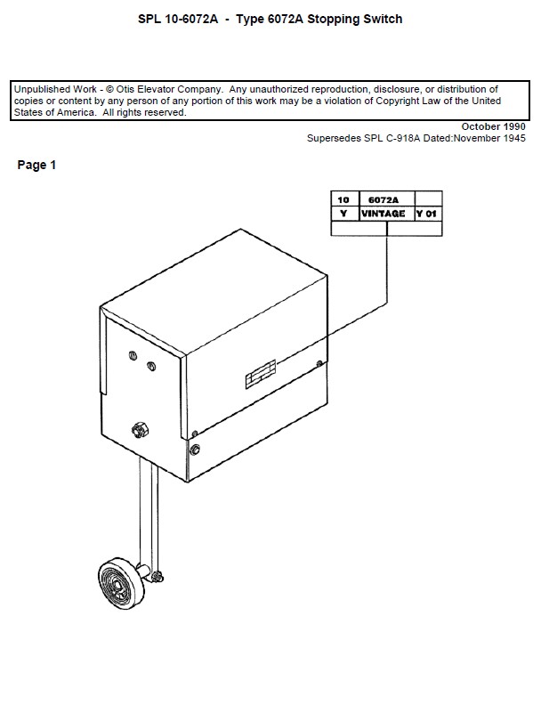 SPL 10-6072A Type 6072A Stopping Switch