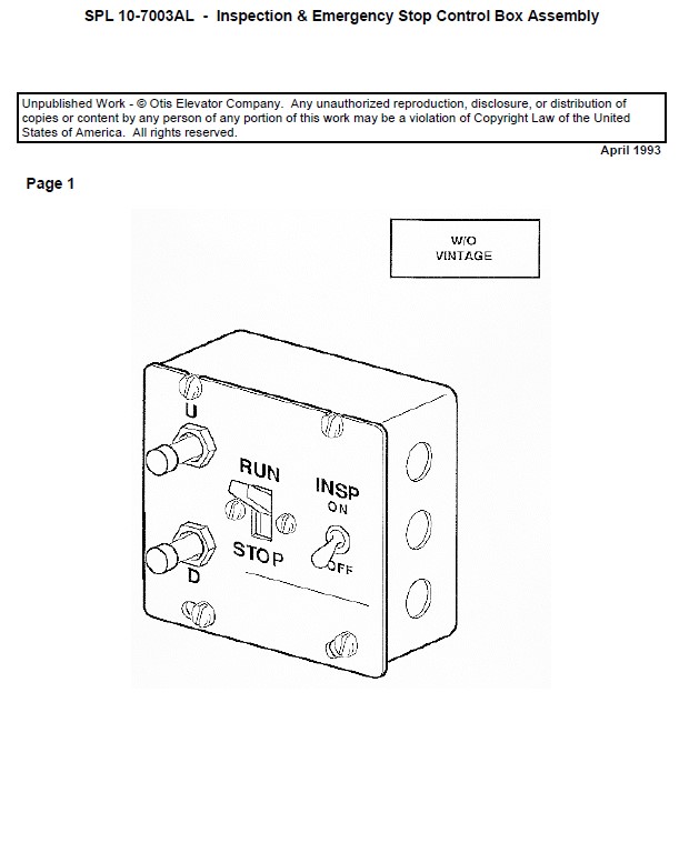 SPL 10-7003AL Inspection & Emergency Stop Control Box Assembly