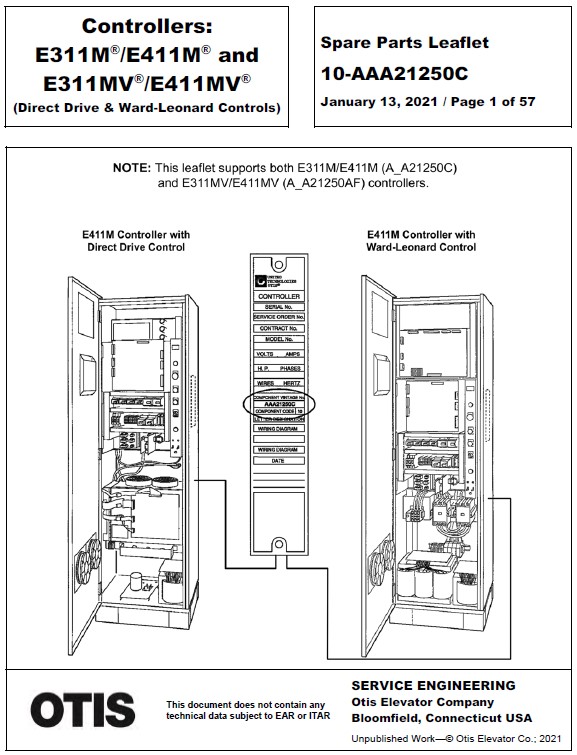 SPL 10-AAA21250C Controllers: E311M / E411M and E311MV / E411MV (Direct Drive & Ward-Leonard Controls)