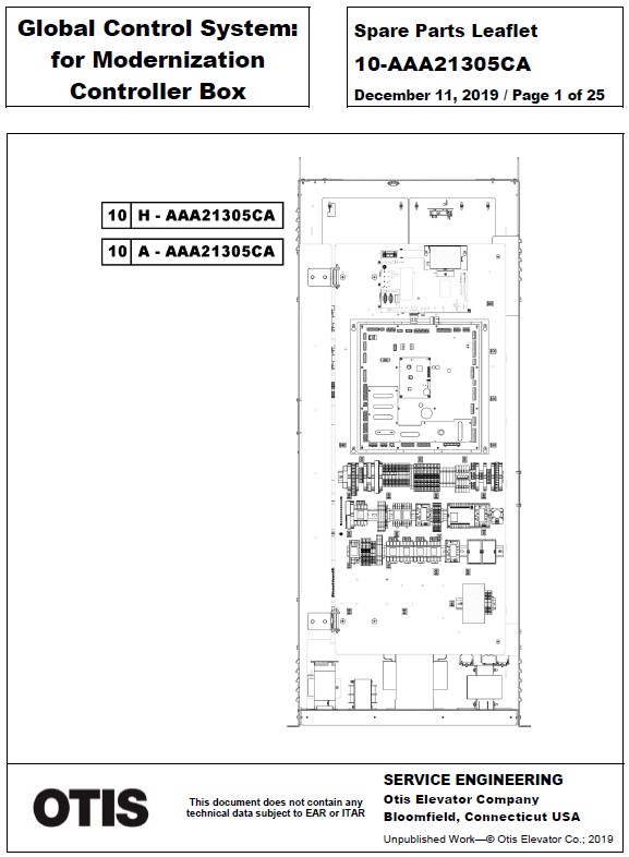 SPL 10-AAA21305CA Global Control System: for Modernization Controller Box