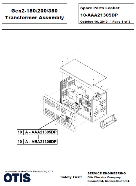 SPL 10-AAA21305DP Gen2-150/200/350 Transformer Assembly