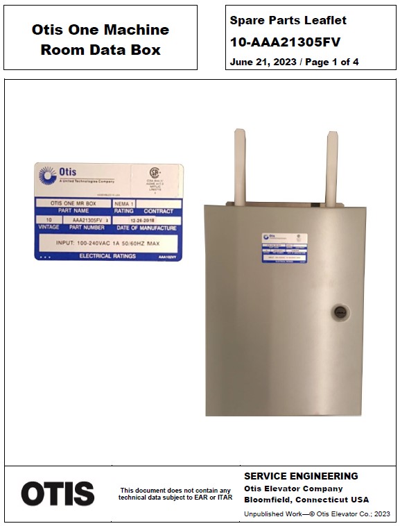 SPL 10-AAA21305FV Otis One Machine Room Data Box