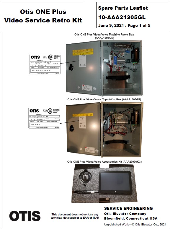 SPL 10-AAA21305GL Otis ONE Plus Video Service Retro Kit