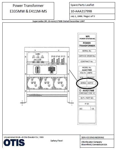 SPL 10-AAA21799B Power Transformer E335MW & E411M-MS