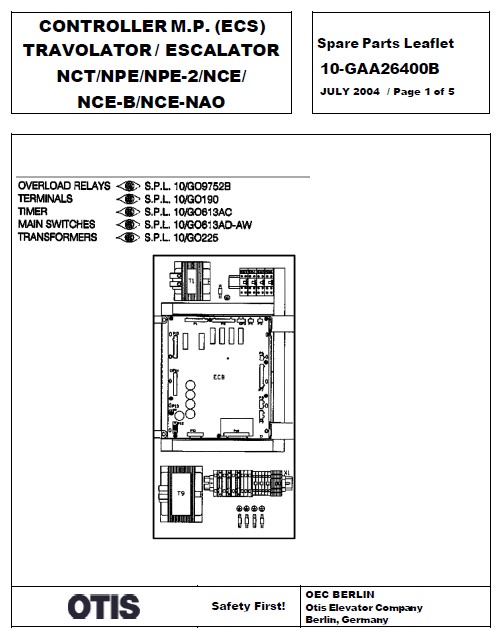 SPL 10-GAA26400B Controller M. P. (ECS) Trav-O-Lator / Escalator NCT/NPE/NPE-2/NCE/NCE-B/NVENAO