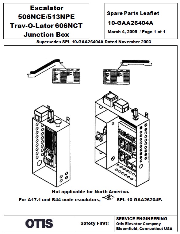 SPL 10-GAA26404A Escalator 506NCE / 513NPE Trav-O-Lator 606NCT Junction Box