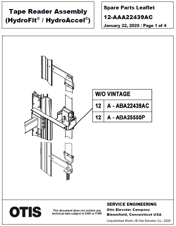 SPL 12-AAA22439AC Tape Reader Assembly, HydroFit / HydroAccel