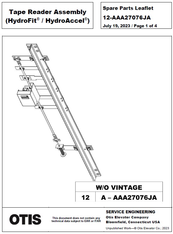 SPL 12-AAA27076JA Tape Reader Assembly, HydroFit / HydroAccel