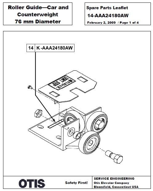 SPL 14-AAA24180AW Roller Guide Car and Counterweight 76mm Diameter