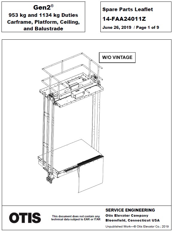 SPL 14-FAA24011Z Gen2 953 kg and 1134 kg Duties Carframe, Platform, Ceiling, and Balustrade