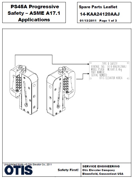 SPL 14-KAA24120AAJ PS45A Progressive Safety - ASME A17.1 Applications