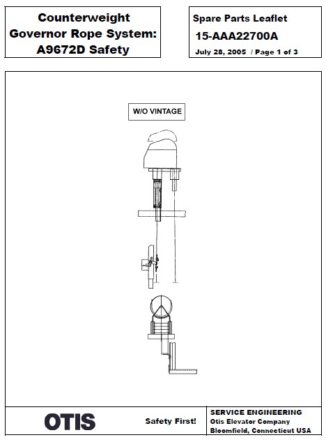 SPL 15-AAA22700A Counterweight Governor Rope System: A9672D Safety