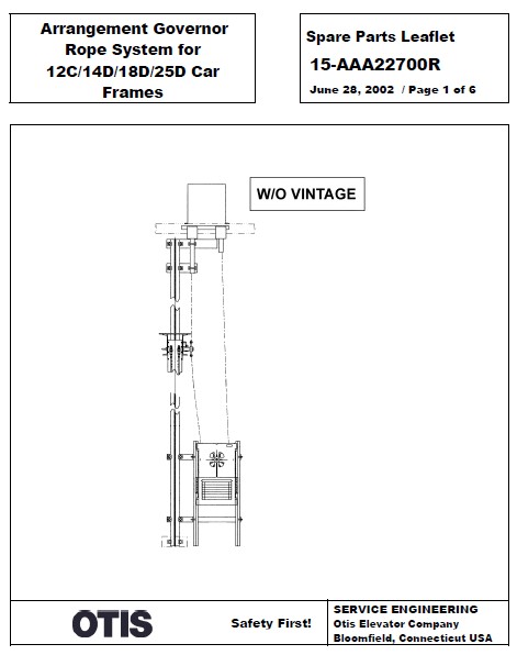 SPL 15-AAA22700R Arrangement Governor Rope System for 12C/14D/18D/25D Car Frames