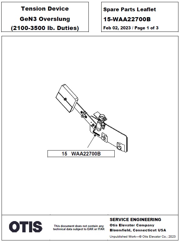 SPL 15-WAA22700B Tension Device Gen3 Overslung (2100-3500 lb. Duties)