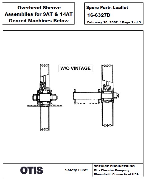 SPL 16-6327D OVerhead Sheave Assemblies for 9AT and 14AT Geared Machines Below