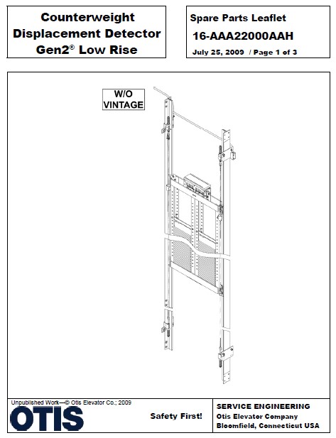 SPL 16-AAA22000AAH Counterweight Displacement Detector, Gen2 Low Rise