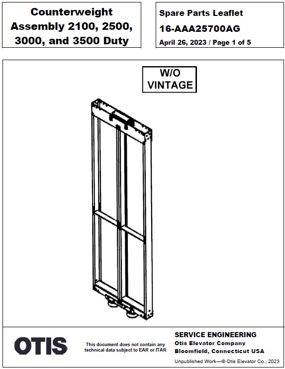 SPL 16-AAA25700AG Counterweight Assembly 2100, 2500, 3000, and 3500 Duty