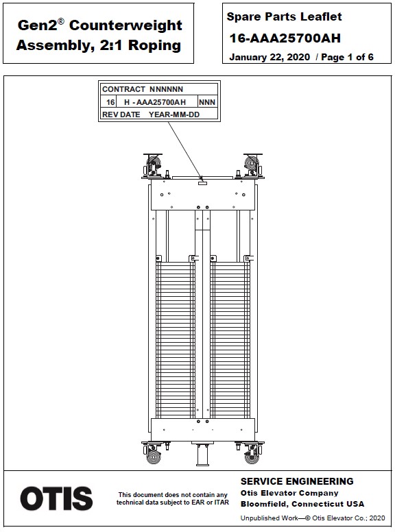 SPL 16-AAA25700AH Gen2 Counterweight Assembly, 2:1 Roping