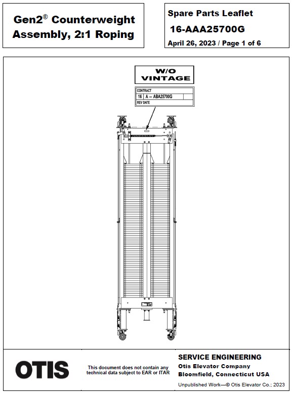 SPL 16-AAA25700G Gen2 Counterweight Assembly, 2:1 Roping