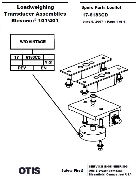 SPL 17-6183CD Loadweighing Transducer Assemblies Elevonic 101/401