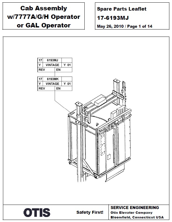 SPL 17-6193MJ Cab Assembly w/ 7777A/G/H Operator or GAL Operator