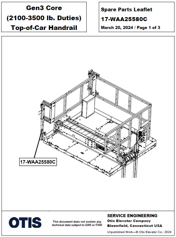 SPL 17-WAA25580C Gen3 Core (2100-3500 lb. Duties) Top-of-Car Handrail